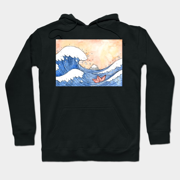 Great Wave Paper Boat Hoodie by Tania Tania